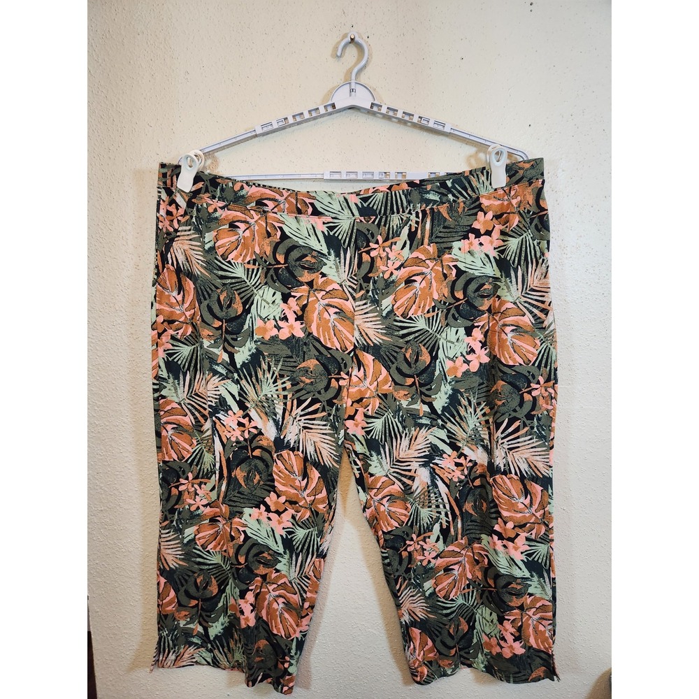 Denim & Co 5XP Multicolor Tropical Palm Floral Pull On Cropped Pants Stretch
